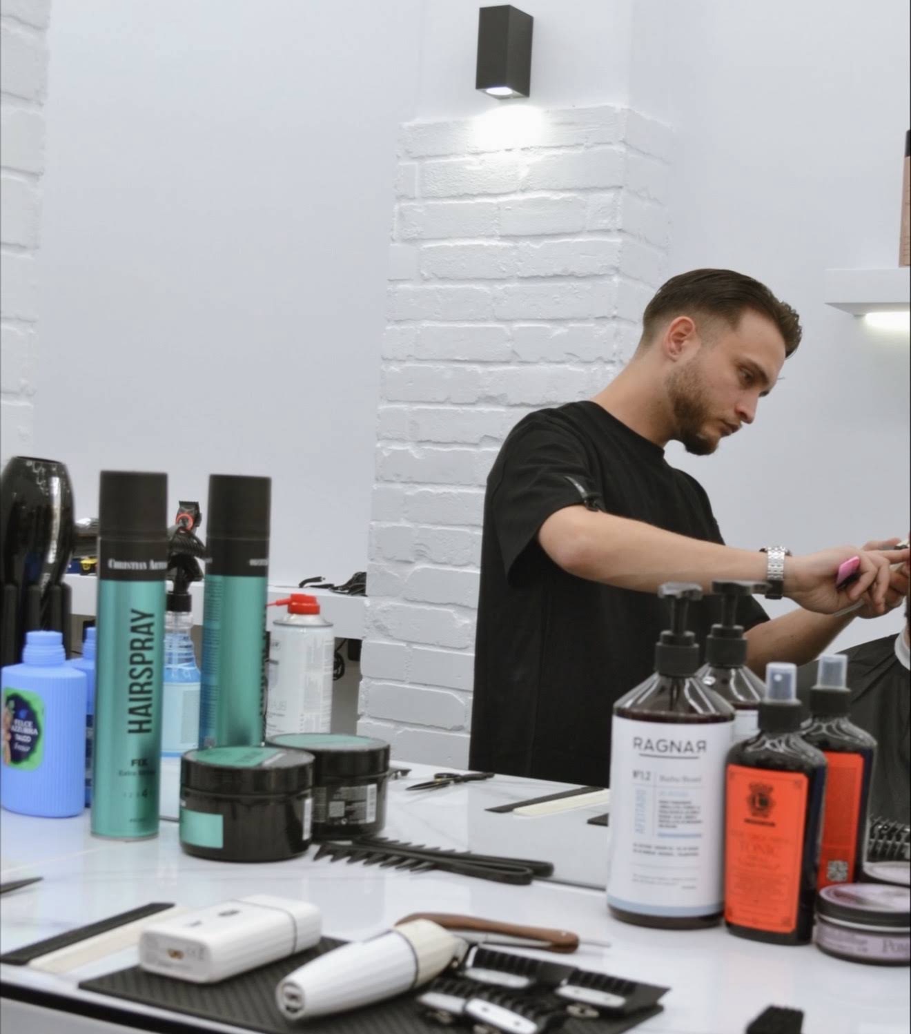 Ghost barber working at his station